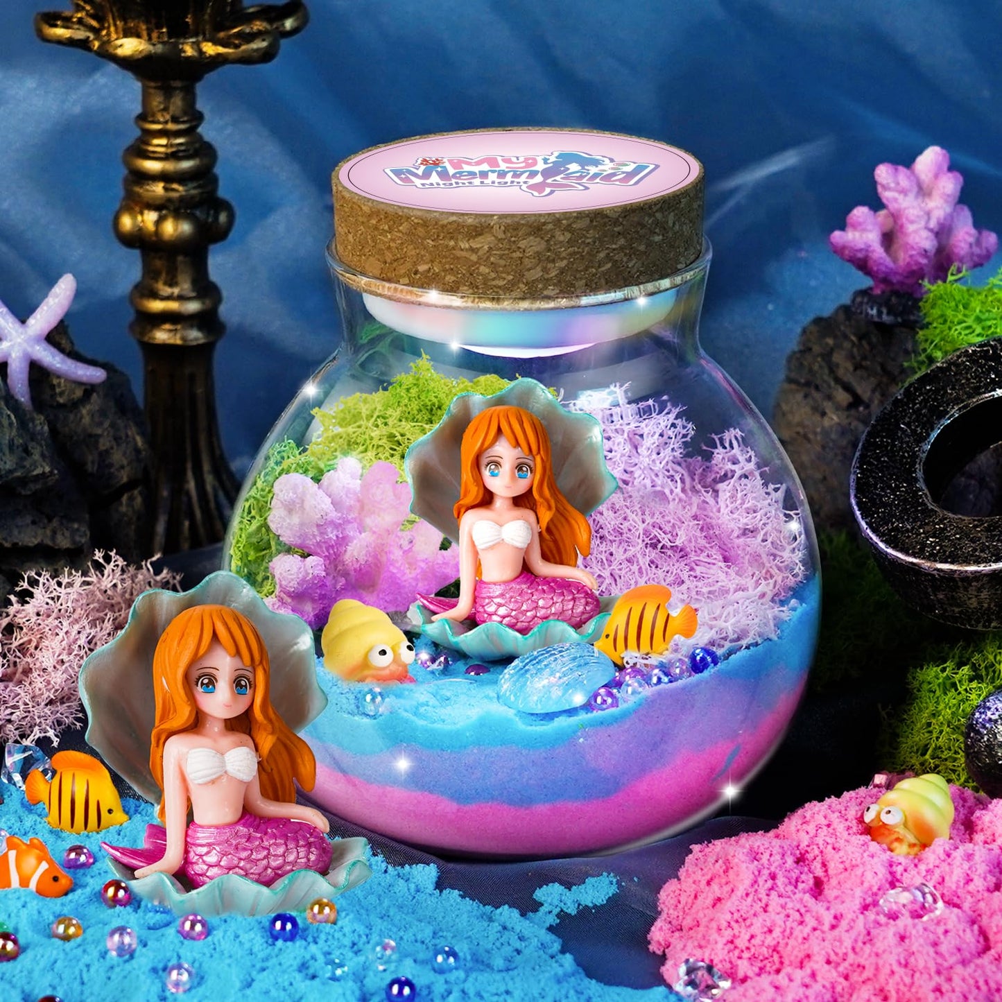 Winnrok Mermaid Terrarium Kit for Girls - DIY Night Light Craft with 13-Color LED, Remote & Timer. Ideal Easter Basket Stuffers, Birthday Gift for Kids Ages 4-8-12. Create Underwater Garden