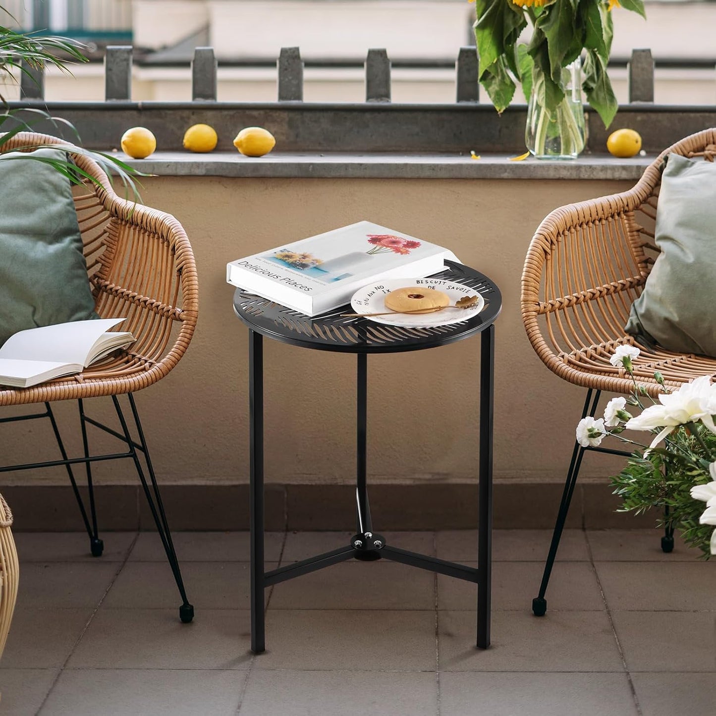 1-Pack 13-Inch Party Zealot Small Round Metal Side Tables, Black Outdoor End Tables for Patio, Balcony, Porch or Garden