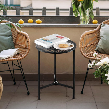 1-Pack 13-Inch Party Zealot Small Round Metal Side Tables, Black Outdoor End Tables for Patio, Balcony, Porch or Garden