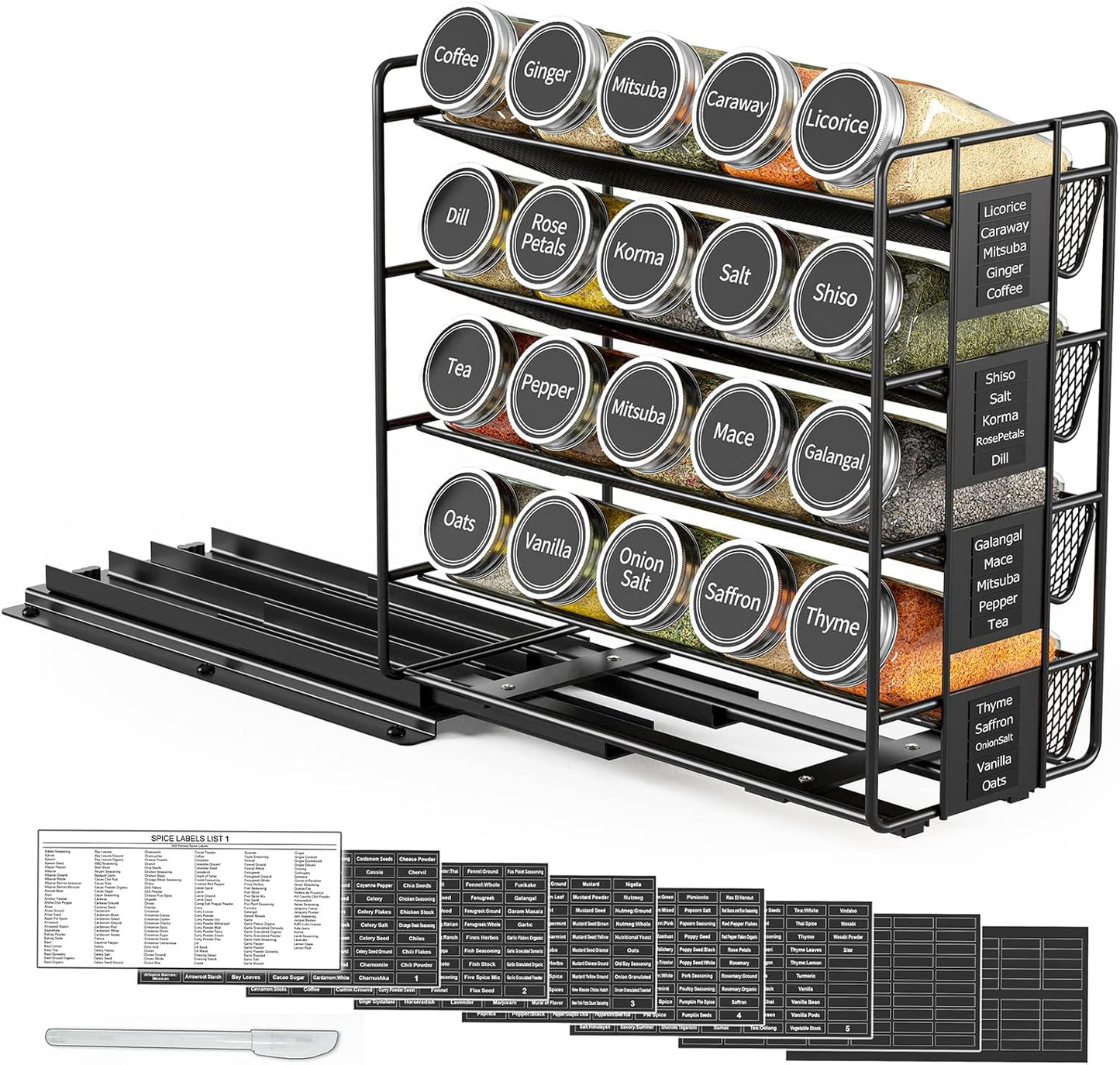 20 801 SpaceAid Pull Out Spice Rack Organizer with Jars, Heavy Duty Slide Out Seasoning Organizer for Kitchen Cabinets