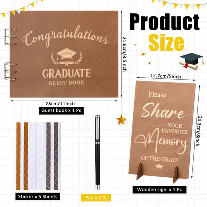 Chunful 2026 Graduation Guest Book with Wood Graduation Photo Guestbook Sign with Stand Pen Photo Stickers Memory Scrapbook Album DIY Kit Grad Gifts for College High School Grad Party Supplies