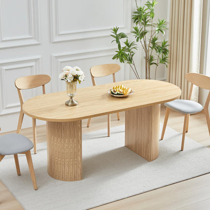 70.8 Inch Dining Table for 4-6 People, Oval Kitchen Table with Semi-Cylindrical Legs Base, Modern Farmhouse Round Dinner Tables for Dining Room Kitchen Living Room (Natural)