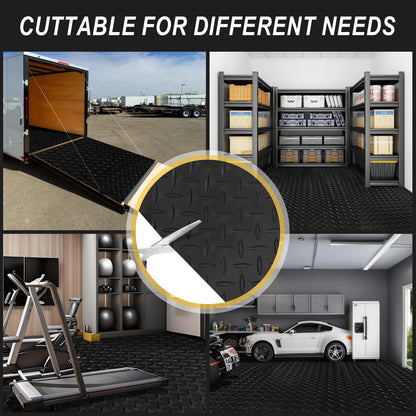 Grandroad auto 10x20 FT Garage Floor Mat, 2.8mm Thickened Flooring Roll for Under Car Diamond Plate PVC Rubber Mat with 20 Pcs Tapes, Non-Slip Floor Mat for Garage, Warehouse, Gyms, Trailer, Black