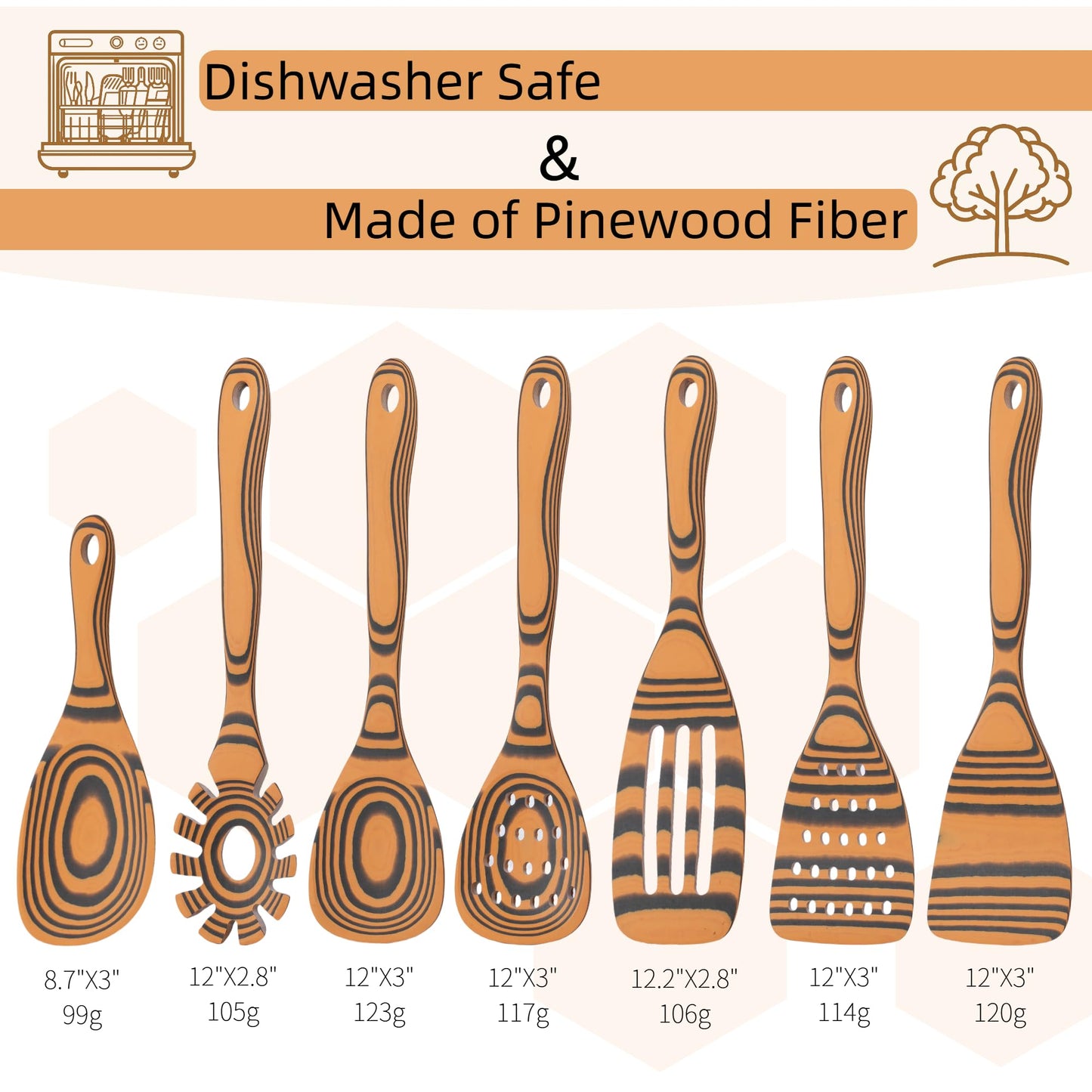 Dishwasher Safe & Heat Resistant Handcraft wood utensils set for cooking | 7-Piece Sturdy Wooden Kitchen Utensil Set for Nonstick Cookware | Wooden Cooking Spoon Set | Maintenance Free | Yellow Ochre