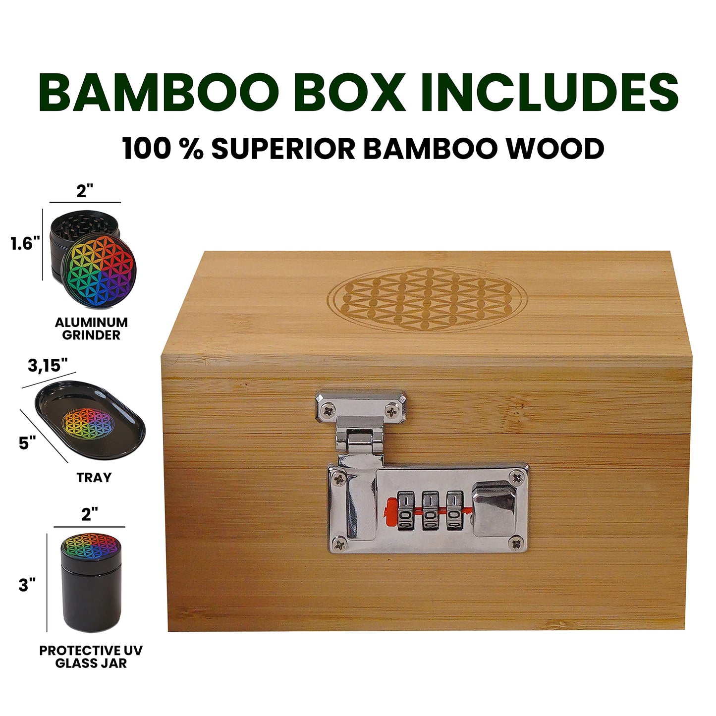 Miracles Bamboo Storage Box - Decorative Storage Box with Lid and Combo Lock - Bamboo Box with Accessories for Making Tea and Storing Herbs and Spices, Stronger Than the Wooden Box