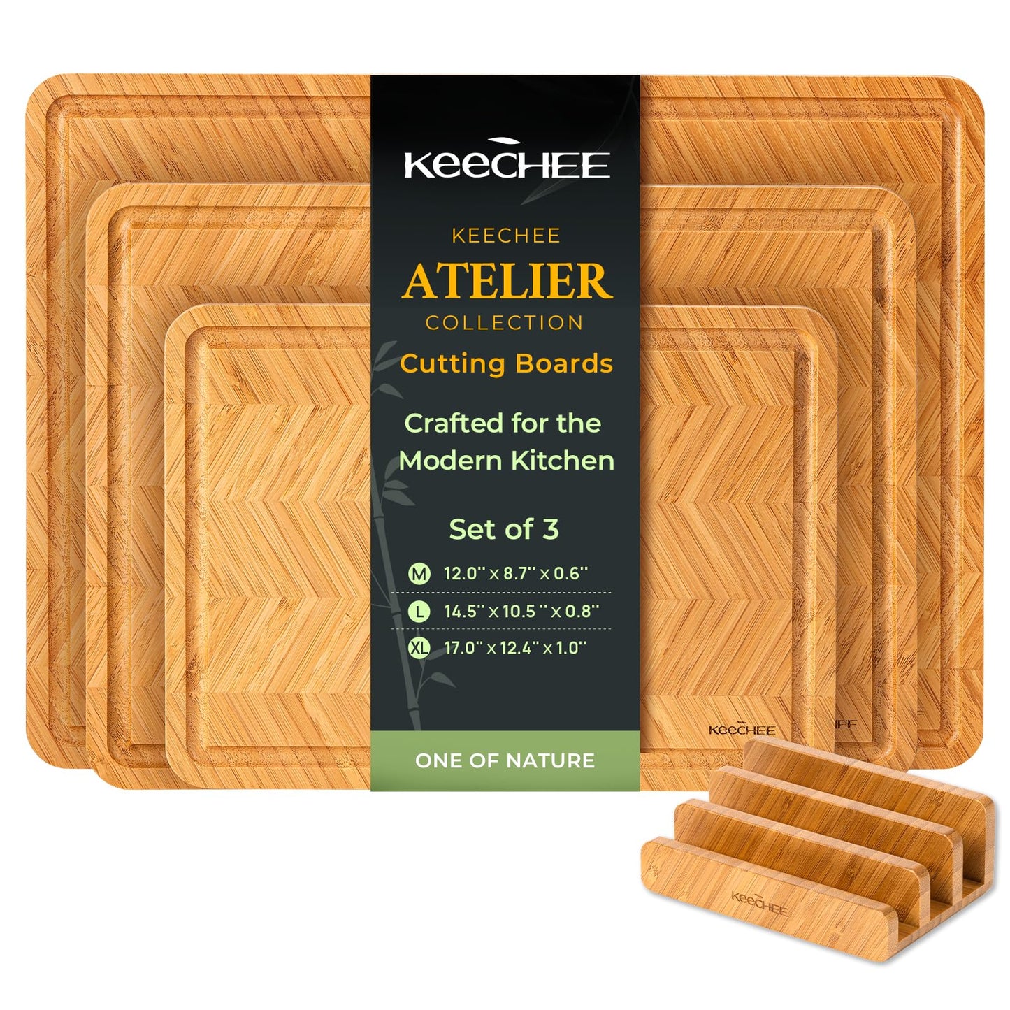 Keechee Bamboo Cutting Board, Reversible Wood Cutting Boards for Kitchen with Juice Grooves, Atelier Collection Handcrafted Large Serving Tray, Luxury Housewarming Wedding Gifts for New Home