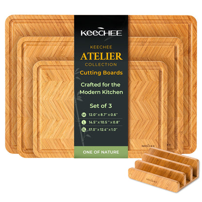 Keechee Bamboo Cutting Board, Reversible Wood Cutting Boards for Kitchen with Juice Grooves, Atelier Collection Handcrafted Large Serving Tray, Luxury Housewarming Wedding Gifts for New Home