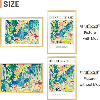 Upsimples 16x24 Picture Frame - Elegant Gold Wall Hanging Frame for 14x20 Photos or 16x24 Without Mat