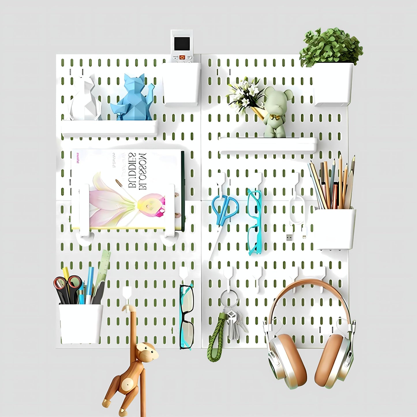 Hellpnoom Pegboard Combination Kit, Modular White Pegboard Wall Organizer with 4 Pegboards & Accessories Hanging for Gaming Office Wall Storage Organizer, Crafts Displays