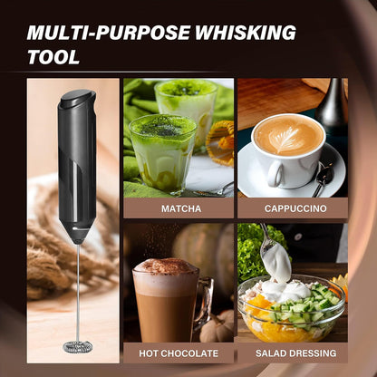 Simple Deluxe Handheld Milk Frother, Battery-Operated Foam Maker with Stainless Steel Stand for Coffee, Latte, Hot