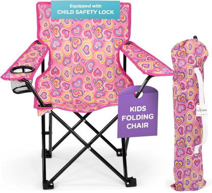 27 Emily Rose Kids Folding Beach Camp Chair with Cup Holder, Safety Lock & Matching Carry Case (Playful Hearts) Toddler