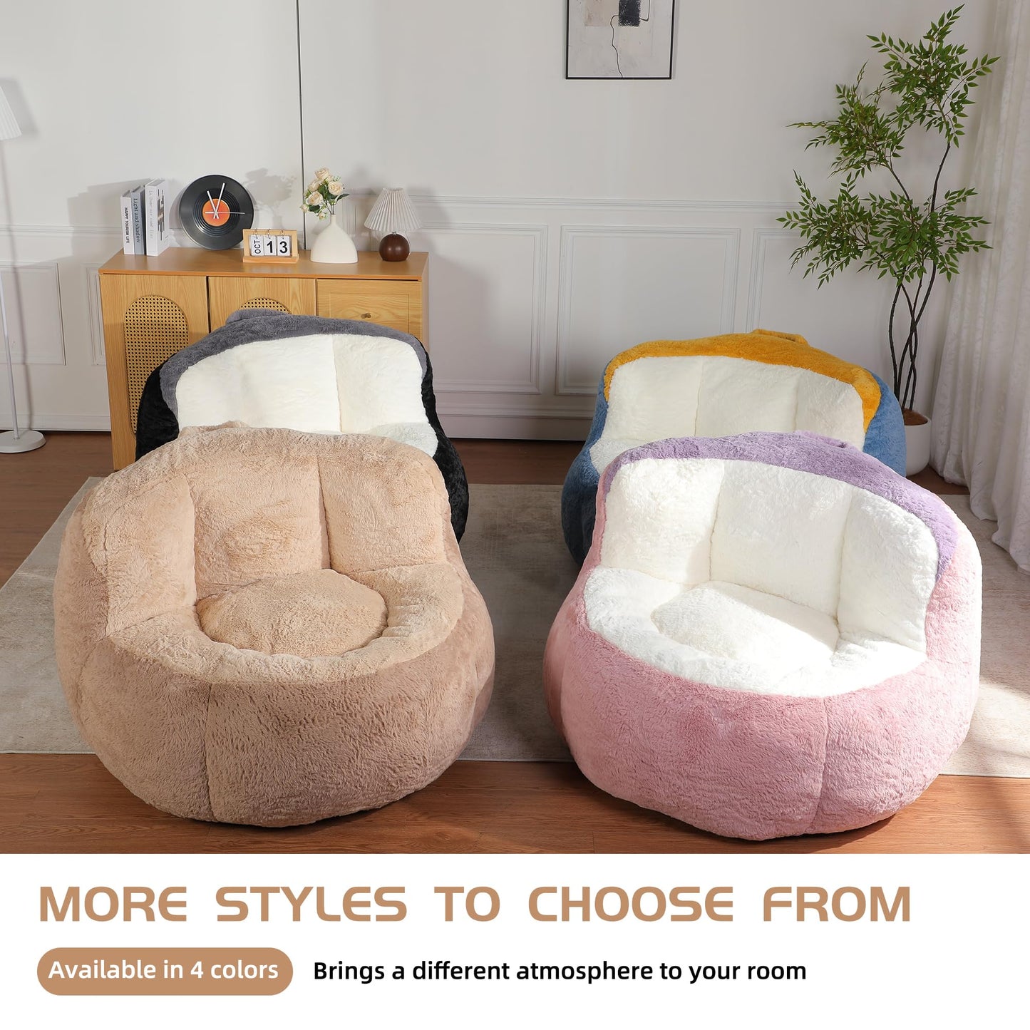 Oversized Bean Bag Chairs,Multicolor Faux Fur Couch Filled with Shredded Sponge,Large Lounger Sofa for Living Room,No Assembly Required,Brown+Camel