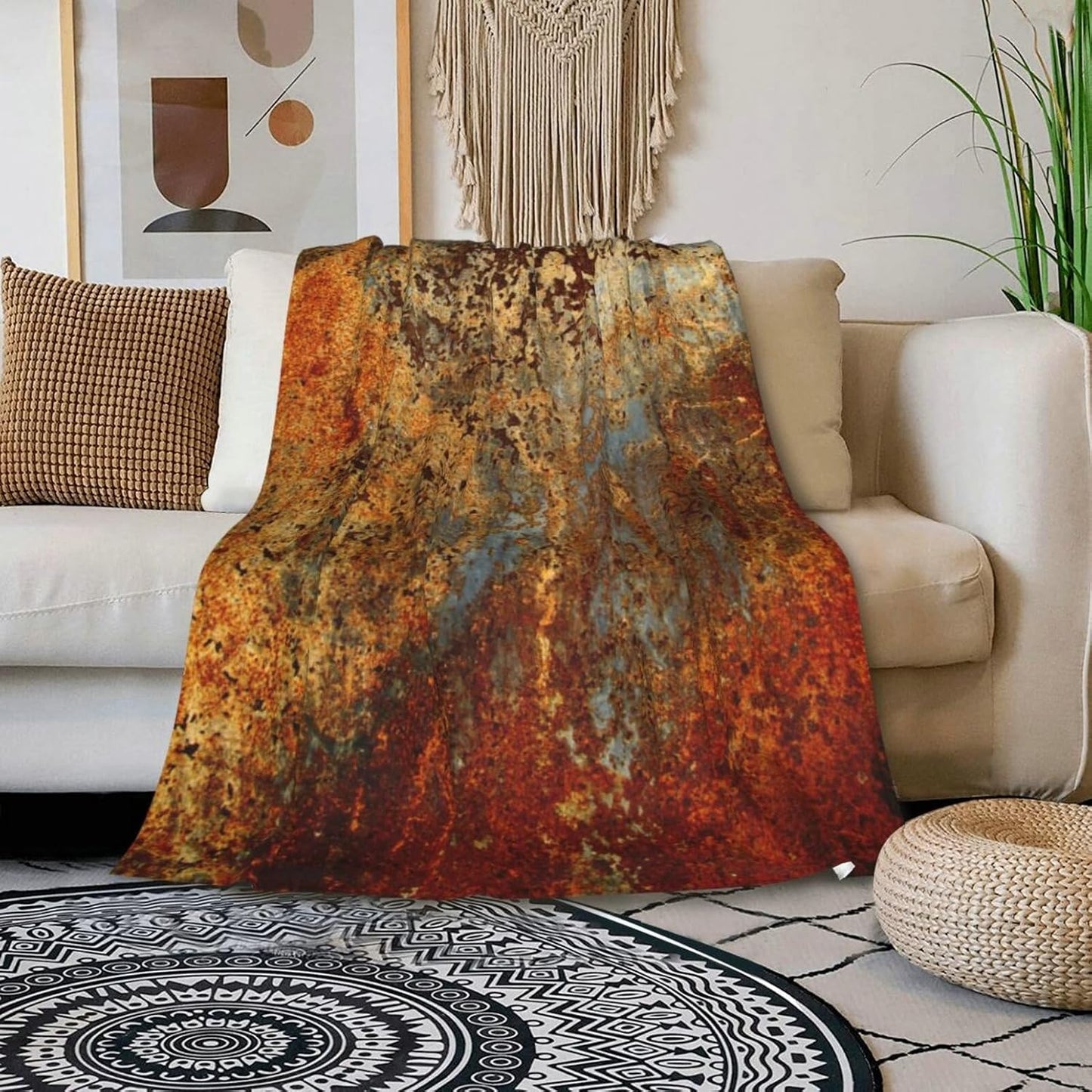 HGOD DESIGNS Brown Rust Colorful Metal Rusty Steel Blanket, Soft Comfortable Throw Blanket for Sofa, Chair, Bed, Office