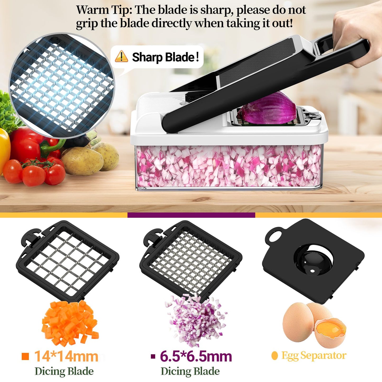 StoreHappily 12-in-1 Vegetable Chopper, 7 Blades Veggie Chopper with Container and Lid, Dicer, Slicer, Multifunctional Kitchen Gadgets, Vegetable Cutter with Handle, Onion Cutter(Black/White)