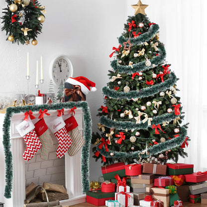 50FT Green Christmas Tinsel Garland Decorations to Christmas Tree, Thick and Thin Metallic Streamers Foil Tinsel Twist Garland Decor for Home Indoor Outdoor Party Supplies