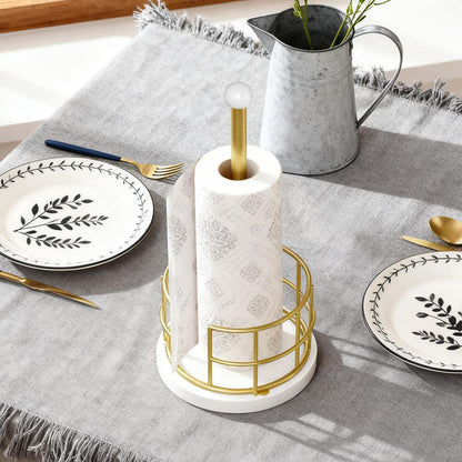 YATINEY Paper Towel Holder, Kitchen Paper Towel Holder for Countertop, Gold Paper Towel Stand with Wooden Base, Freestanding Kitchen Roll Holder, for Standard Size Rolls, Gold CJ05DW