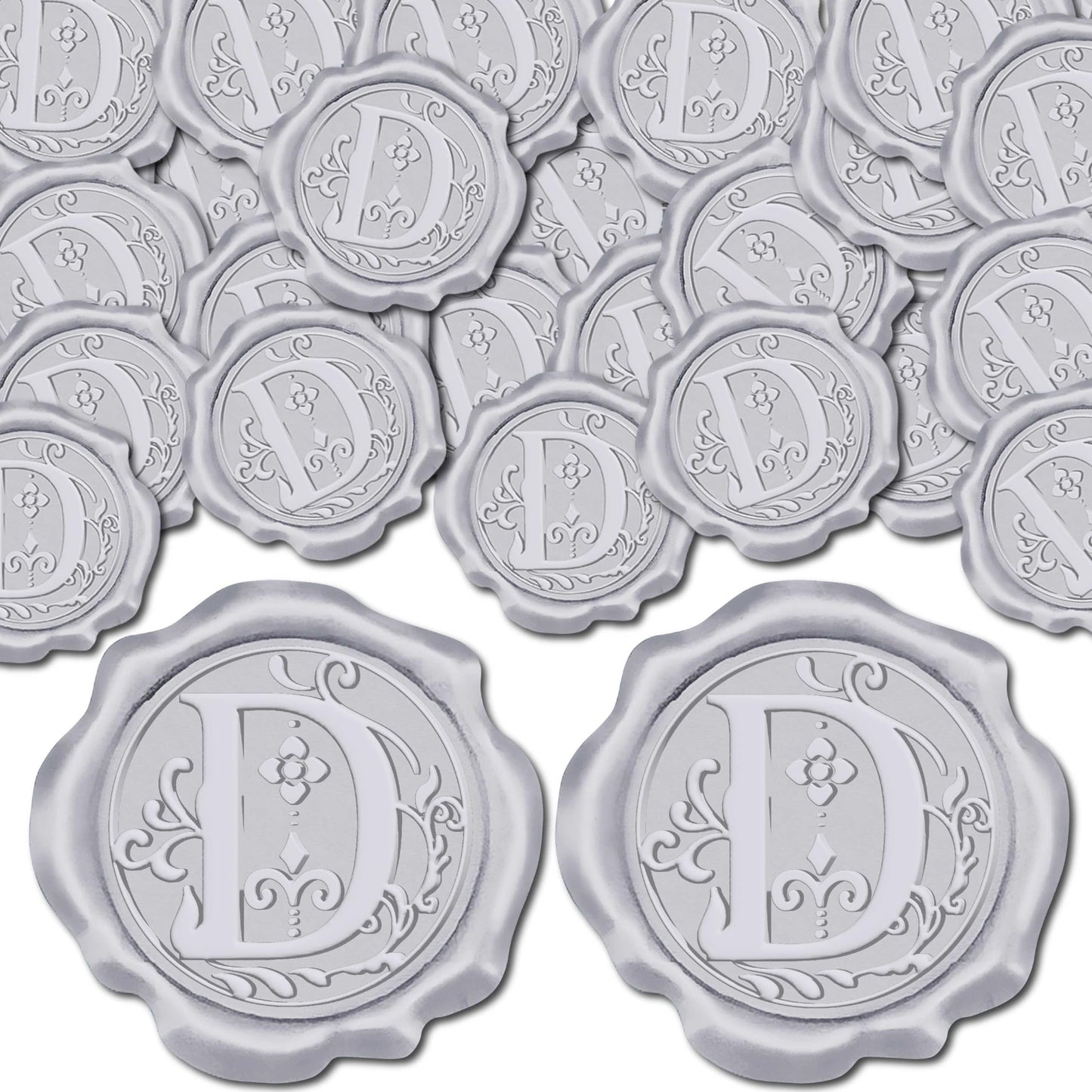 CRASPIRE 50Pcs Letter D Wax Seal Sticker Alphabet Initial Silver Vintage Self Adhesive Seal Stickers Sealing Label Decal for Envelope Invitations Gift Wrapping Wedding Birthday Cards Making Christmas