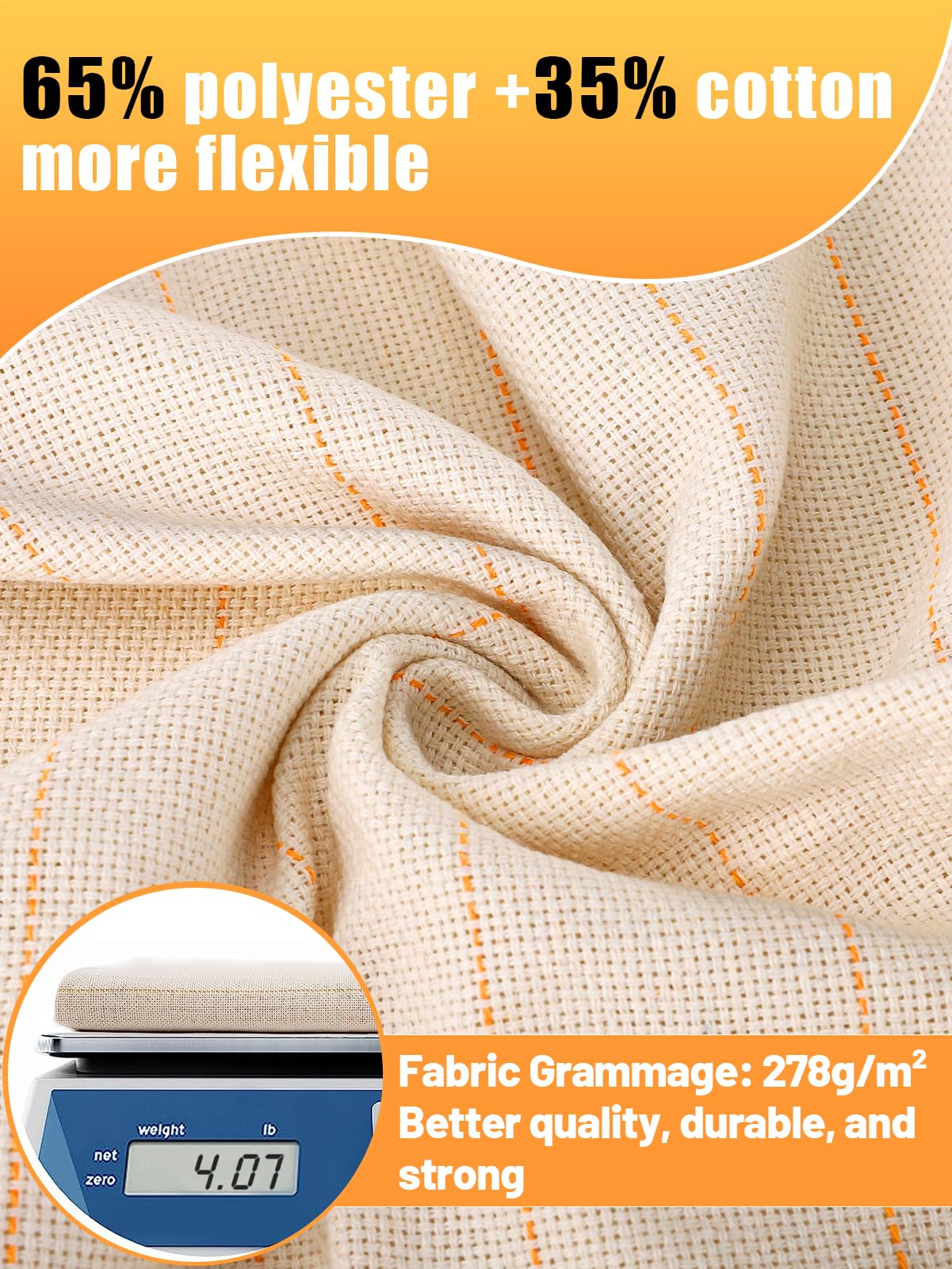 85" × 118" Large Overlocking Tufting Cloth with Marked Lines- Primary Monk's Cloth Punch Needle Fabric for DIY Rug-Punch Tufting Gun