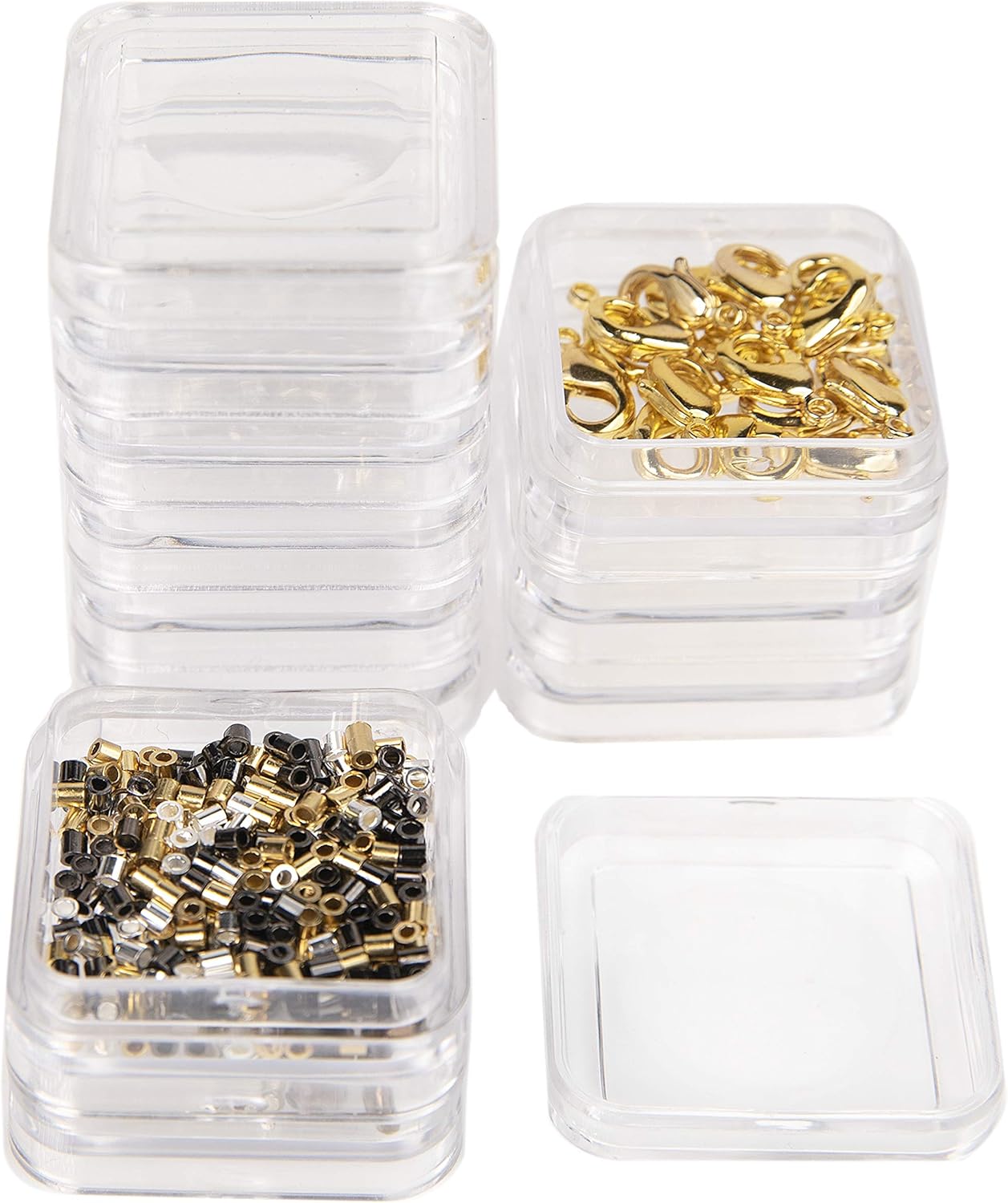The Beadsmith Personality Case, 2 Clear Square Stacker Jars for Storage of Small Items, Crafts, and Jewelry