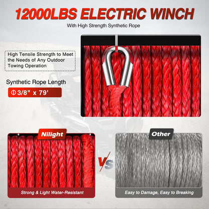 Nilight 12V Electric Winch for Jeep UTV Trailer Boat Offroad Towing ATV Winches 12000LBS IP68 Winch with Synthetic Rope Fairlead Wired Wireless Remote