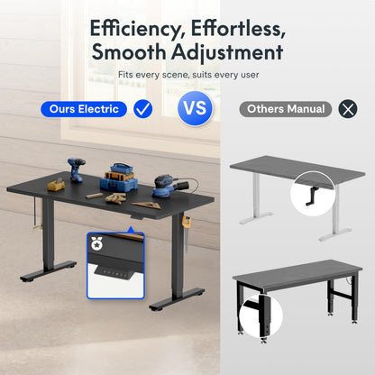 FLEXISPOT Electric Adjustable Workbench, 55x28 Inches Ergonomic Worktable for Garage, Workshop, Office and Home, Spacious Desktop for Woodworking Sewing and Crafts, Black, 2 Packages