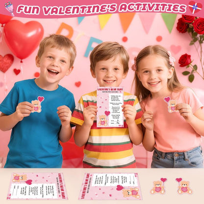 COCHIE Valentine's Day Games for Classroom Party Family Adults Office Large Groups, Valentines Bear Bub Hunt Game School Activities with 50 Paper Bears - 25 Players (Bear Hunt)