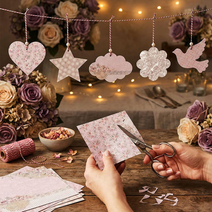 24 Sheets Scrapbook Paper, 12 x 12 Inch Floral Background Decorative Paper, Double Sided Romantic Patterned Scrapbooking Paper, Scrapbooking Supplies for DIY Album Decoupage or Card Making (Pink)