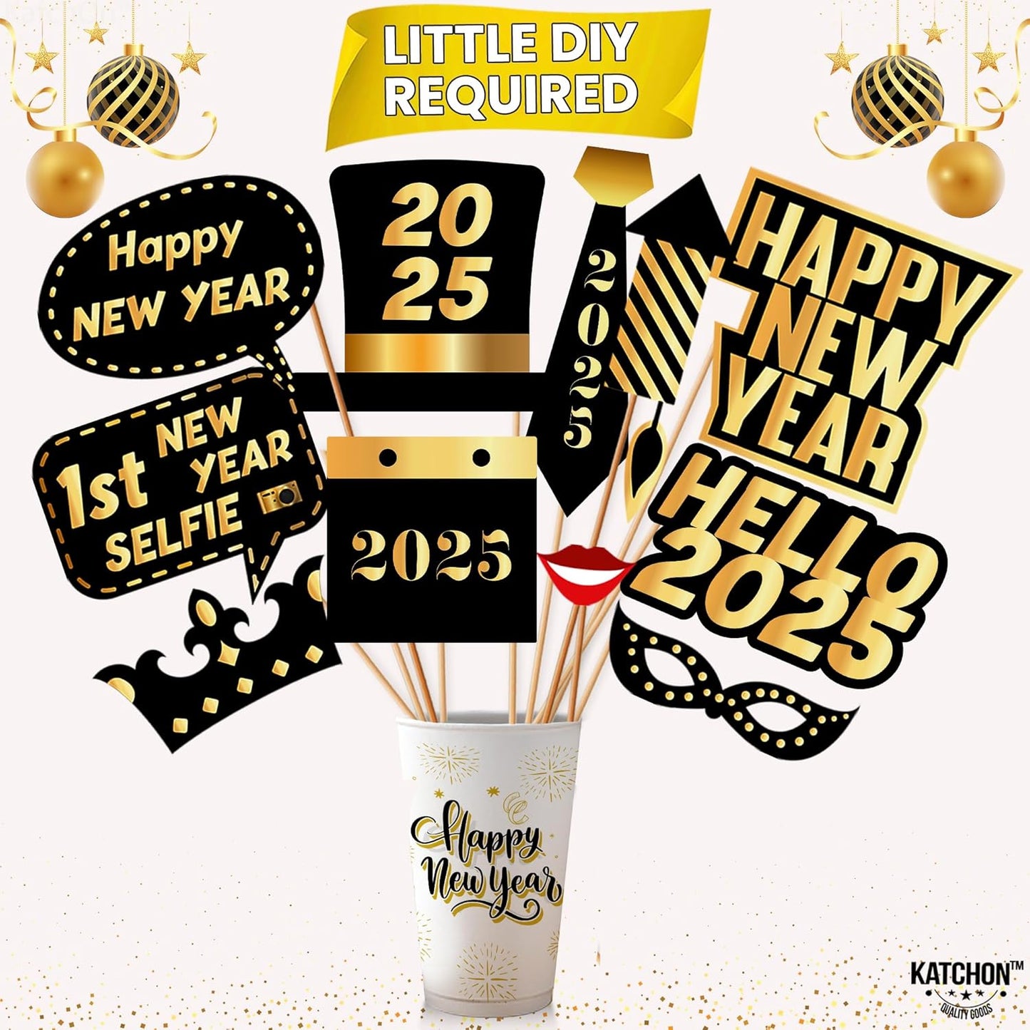 KatchOn New Years Eve Photo Booth Props 2025, Happy New Year Decorations, NYE Party Supplies 2025