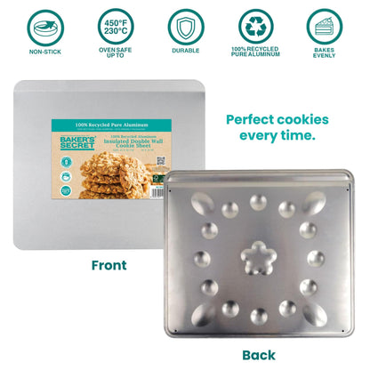 Baker's Secret 2pcs Pure Aluminum Insulated Cookie Sheet Commercial Grade, Baking Tray for Oven 100% Recycled Cookie Sheet Extra Thick - The Natural Collection