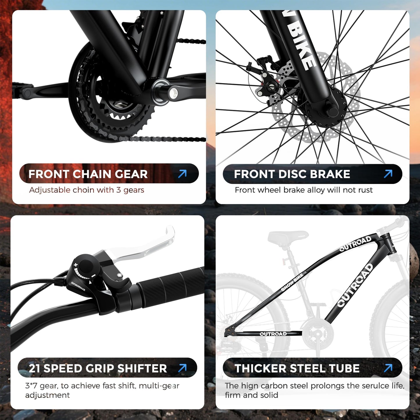 Incbruce 26 Inch Fat Tire Mountain Bike, High Carbon Steel Frame, 21 Speed MTB with Dual Disc Brakes for Men/Women/Adults (Black)