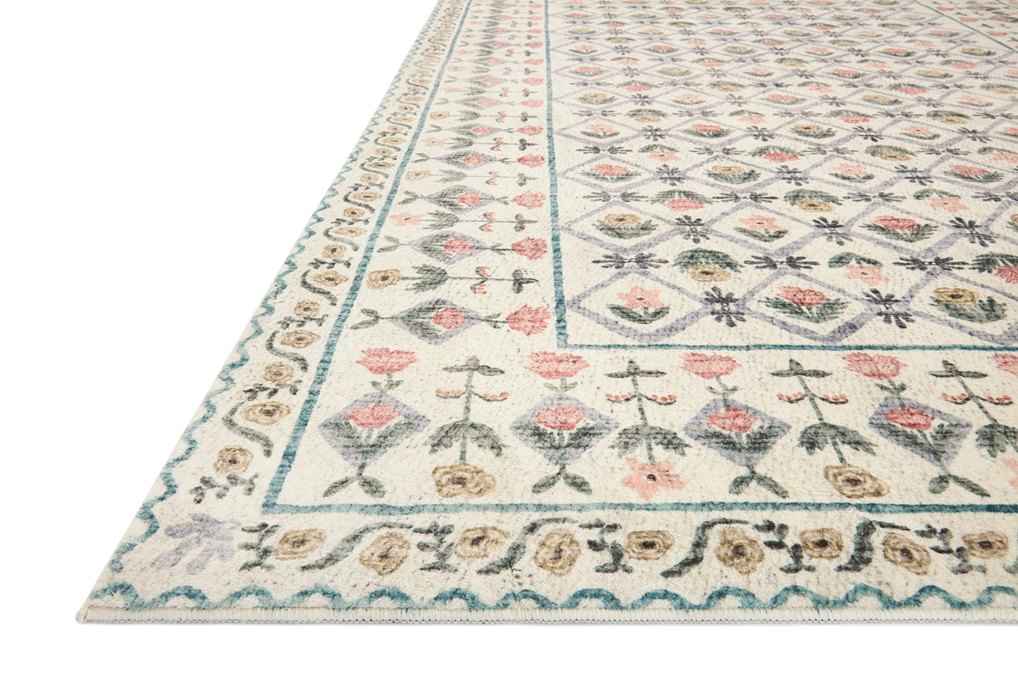 Loloi Rifle Paper Co. Eden Collection EDE-03 Lattice Ivory 7'-6" x 9'-6" Area Rug feat. CloudPile™