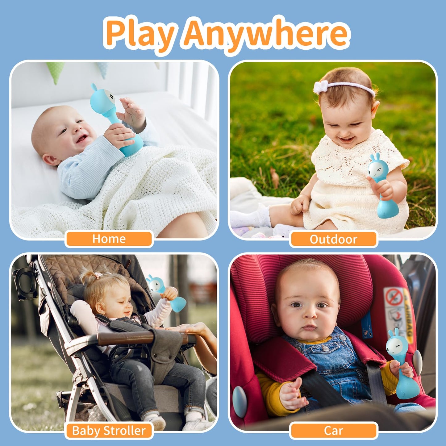 alilo Yoyo Talking Bunny Baby Singing Musical Rattle, Mimicking Toys Repeats What You Say, Preloaded 90+ Audio Content, ABC/Number/Notes Learning Toys for Toddlers Infant Newborn Boy Girl Gifts