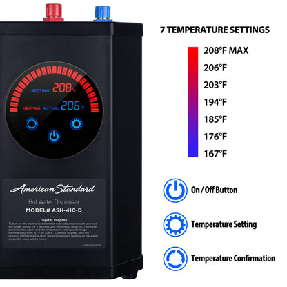American Standard ASH-410 Digital Hot Water Dispenser, Includes Polished Chrome Dual Handle Faucet 1500 Watts, 110v