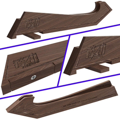 FINDKING Magnetic Edge Guard with Stand, Walnut Wood Blade Cover & Mini Knife Block for Counter Storage, Portable Protector for 7" Santoku Knife