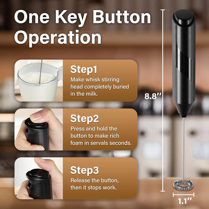 YSSOA Electric Milk Frother Handheld with Stainless Steel Stand, Battery Operated Whisk Mixer for Coffee, Frappe,