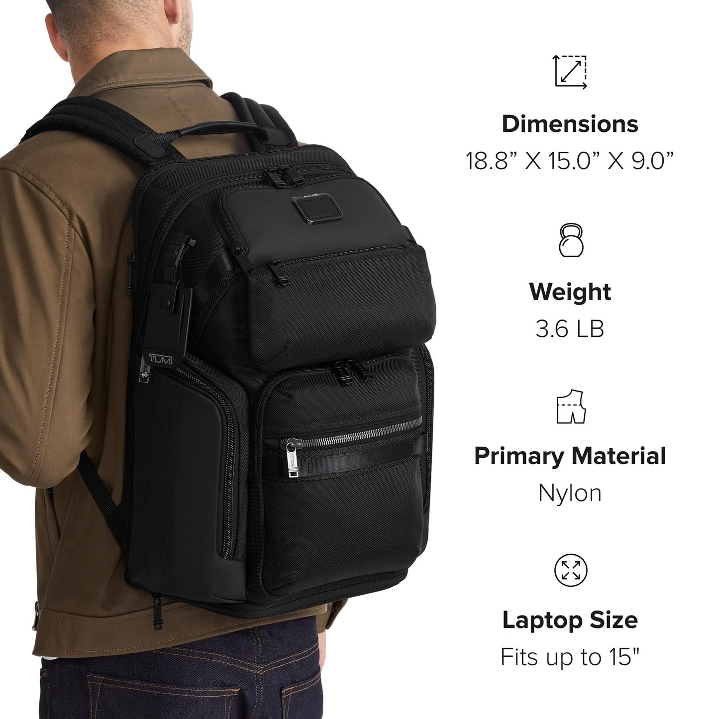 TUMI - Alpha Bravo Nomadic Backpack - Men's Durable Carry On Bag - 18.8" X 15.0" X 9.0" - Fits up to 15" Laptop - Black