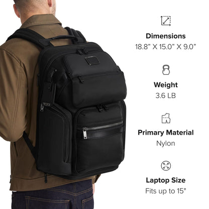 TUMI - Alpha Bravo Nomadic Backpack - Men's Durable Carry On Bag - 18.8" X 15.0" X 9.0" - Fits up to 15" Laptop - Black