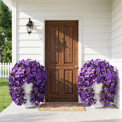 HyeFlora Artificial Flowers for Outdoors, 2pcs Faux Silk Pansies Flowers UV Resistant Fake Hanging Flower Plants for Outside Planters Porch Yard Patio Window Box (Dark Purple)