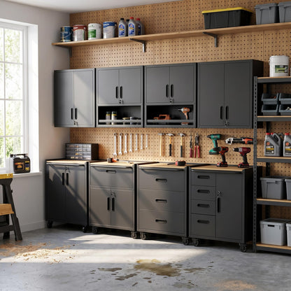 VIYET Metal Tool Cabinet,Garage Storage Cabinet System,Wall Cabinet & Locking Rolling Tool Cabinet with Doors and Adjustable Shelves,Steel Tool Cabinets for Home