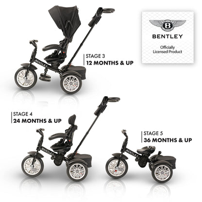 Bentley 6-in-1 Baby Stroller & Toddler Tricycle – Officially Licensed Luxury Kids Bike, Convertible Travel Strollers & Kid Trike with Air Wheels, Canopy & Safety Features (6m-5y+ | Onyx Black )