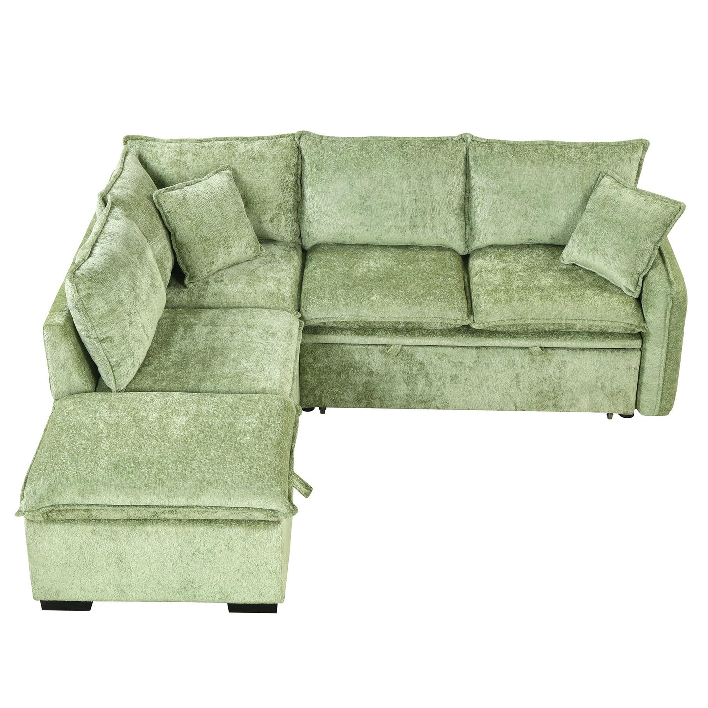 Merax Sectional Convertible Sofa Bed with Storage Ottoman, 2 Pillows, 2 Power Sockets and 2 USB Ports, Modular Sleeper Couch