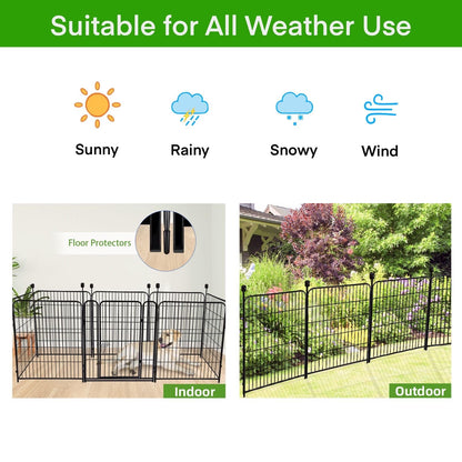 ADAVIN Tall Garden Fence Border with gate, 48 in(H) 12 Panels Total 26.6 Ft(L), Wide Door Low Threshold Fences, Black Iron Metal Heavy Duty Dog Fence Outdoor for Yard or Camping, Flower Bed Fencing