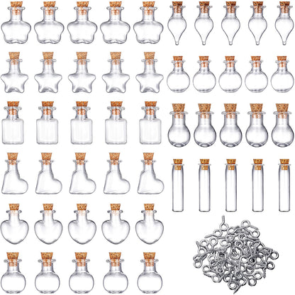 Patelai 50 Pieces Small Mini Glass Jars Bottles with Cork Stopper 10 Style Christmas Wishing Glass Cork Bottle and 50 Pieces Eye Screws for Wedding Birthday Christmas Party Home Decoration