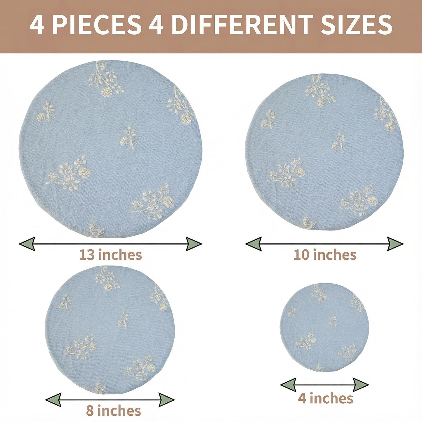 Lospara Reusable Bowl Covers for Bread Proofing (Set of 4) - Breathable Natural Cotton Sourdough Accessories - Elastic Durable Fabric Food Lids for Baking Supplies (Dusty Blue)