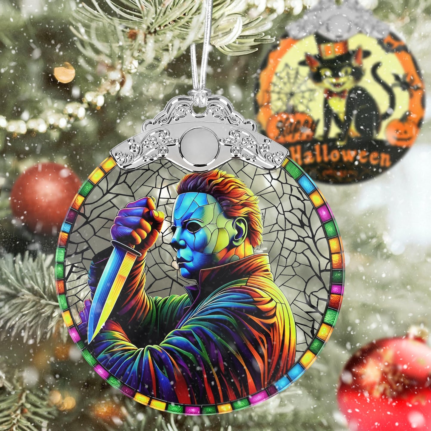 Stained Glass Horror Christmas Ornaments - Perfect for Tree & Window Decor