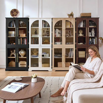 Joaxswe 72" Tall Bookshelf Set of 2, Farmhouse Bookcase with 3-Tier Adjustable Shelves, Modern Living Room Display Cabinet with Glass Doors, Large Storage Cabinet for Home Office,Dining Room, Natural