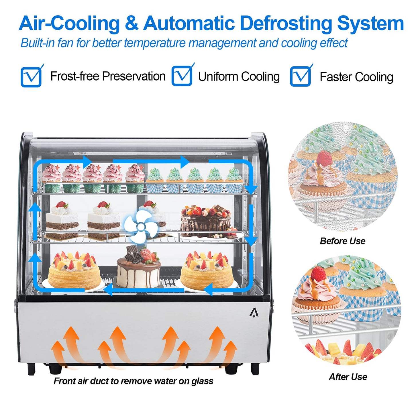 Refrigerated Display Case Countertop 4.2 Cu. Ft Commercial Display Refrigerator, Pastry Refrigerator w/LED Light Air-cooling Automatic Defrost Rear Sliding Door for Cafe Restaurant Countertop/Floor