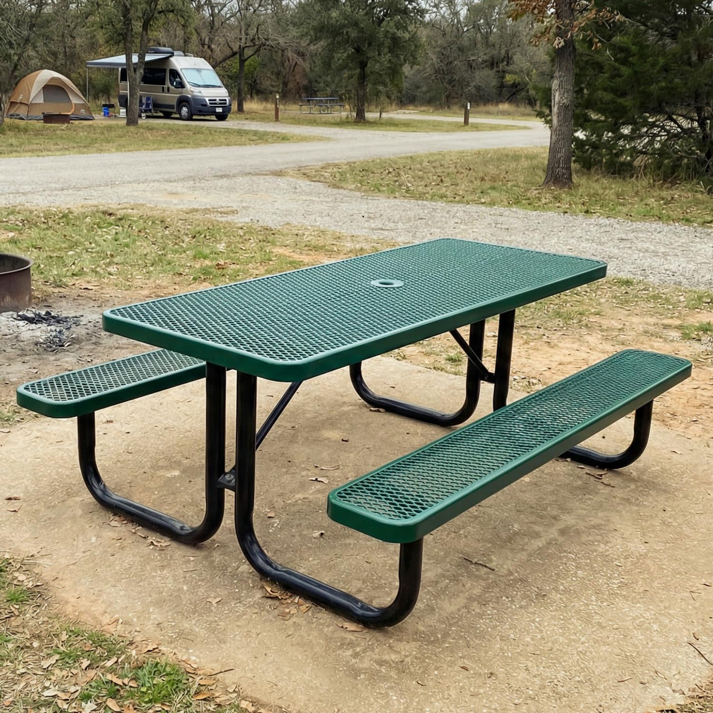 6' Rectangular Heavy-Duty Expanded Metal Green Picnic Table