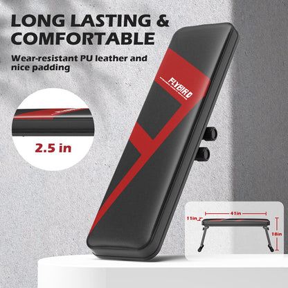 FLYBIRD Folding Flat Bench, Sturdy Lightweight and Space-saving Bench Press Flat Weight Bench, Easy to Assemble