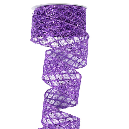 MAYREEL 2.5 Inch Purple Wired Ribbon Diamond Glitter Wire Ribbon for Halloween Christmas Decorations Gift Wrapping Wreath Supplies Tree Toppers 10 Yards
